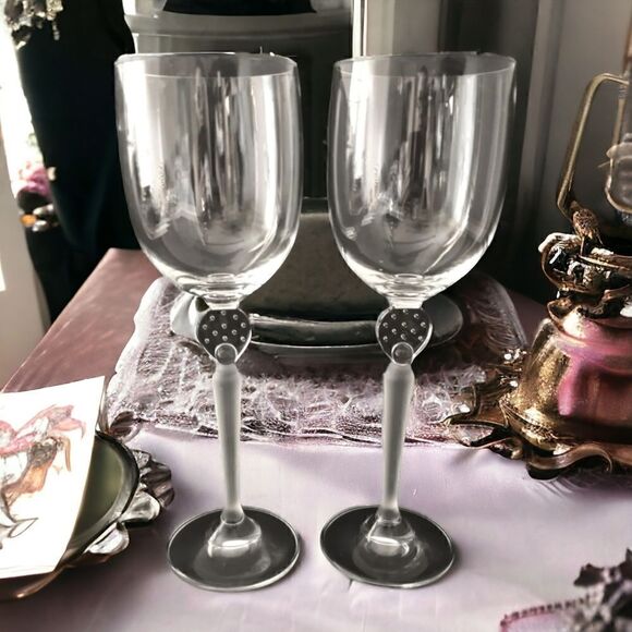 Mikasa MOONLIGHT FROST Wine Glass Goblet Crystal Long Frosted Stem 9.75" Bubbles - Picture 14 of 16